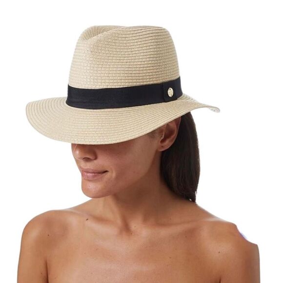 Melissa Odabash Beige Black Fedora Women Cover Up Hat